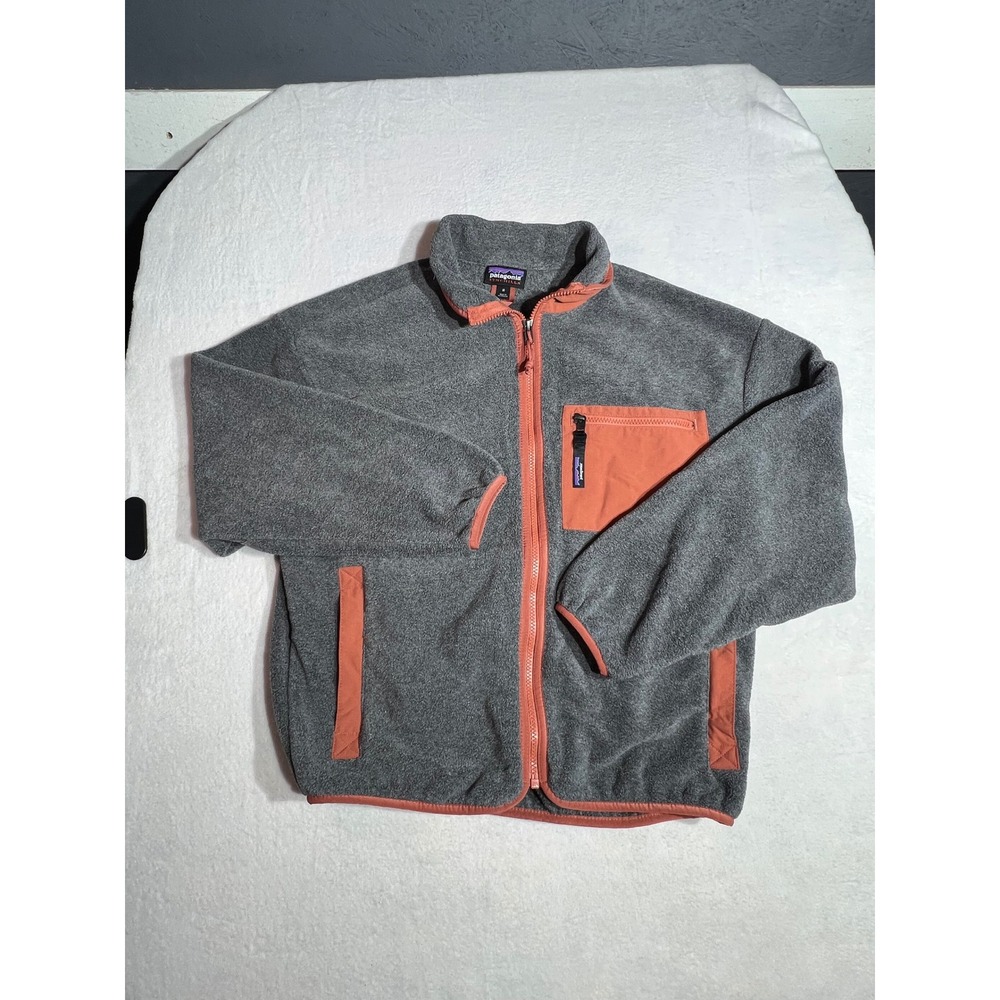 Patagonia Synchilla Full Zip Fleece Jacket Mens Medium Grey Orange Trim